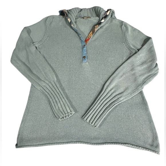 Burberry Knit 100% Cotton Nova Check Sweater Snap Turtleneck Size Small EUC - Picture 2 of 13